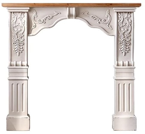 TT-YEC Home Vintage Fireplace Console, Wood Fireplace Surround Storage Cabinet, Decorative Fireplace Casing, Freestanding Mantel with Carved Floral Decoration,B