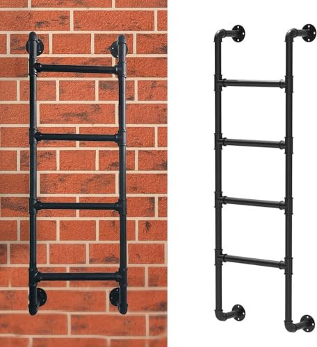 Scala di Salita in Ferro Battuto 3-8 Gradini Montata a Parete Soffitta Soffitta Finestra Seminterrato Pozzo Scala di Uscita Scala Interna Nera per Letto a Castello Scala Antincendio(120cm/47in)
