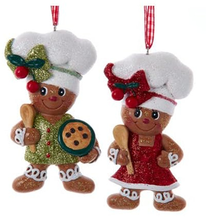 Kurt Adler Glitzer-Lebkuchenbäcker – 10,2 cm Weihnachtsbaumschmuck aus Kunstharz, 2 Stück