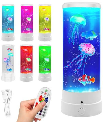 BORDEAG Quallen Lampe, Quallen Lavalampe, Jellyfish Lamp, Quallen Aquarium Lampe, Lavalampe Mit 17 Farben 4 Lichtmodi Fernbedienung, Fantasy Quallen Lavalampe Für Büro Zuhause Deko(10.5 X 29 cm)
