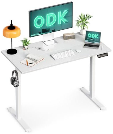 ODK Elektrisch Schreibtisch Höhenverstellbar, Ergonomischer Steh-Sitz Verstell Computertisch mit 3 Memory Funktion, 120x60cm, 2 Boards Splicing Desktop, Reines Weiß