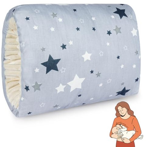 Aolso Stillkissen, Ministillkissen Baby Arm-Stillkissen Arm Kissen, Gemütliches Wiegen-Armkissen, Baby-Still-Kopfstützkissen für unterwegs Stillmuff Reisestillkissen (Grau – große und kleine Sterne)