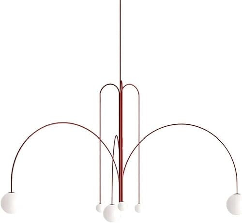 Luminaire suspendu moderne à bulles de verre, lustres en métal rouge avec plafonnier en laiton à 6 lumières