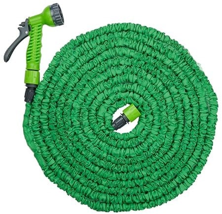 Kinzo Flexibler Gartenschlauch 20 m – inkl. Schlauch Aufsatz – Flexschlauch mit Sprühkopf mit 7 Sprühpositionen – Kunststoff – Grün/Grau