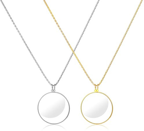 Yuanchu 2 Stücke Monokel Lupe 5X - Halskette Mini Portable Metall Lupe mit Kette Anhänger - Glaslinse für Lesen von Büchern, Zeitungen, Arbeit oder Reisen in 2 Farben