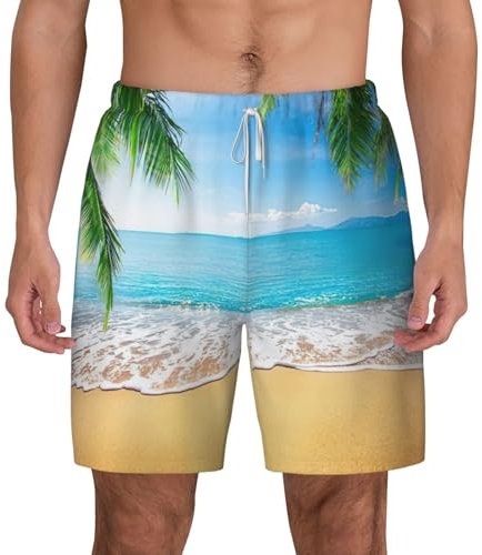 JEJEA Costume da bagno da uomo con stampa di foglie di palma oceano, mare, spiaggia, ad asciugatura rapida, traspirante, per surf e spiaggia estiva, bianco, XXL