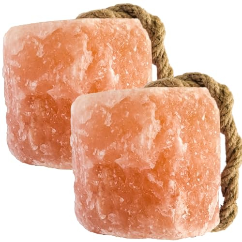 Organo Himalaya Himalayan Salt Lick On Rope 7.5-8 lb Each (Pack of 2) for Horses, Deer, Goats & Livestock | Natural, Mineral-Rich, Long-Lasting Salt Blocks