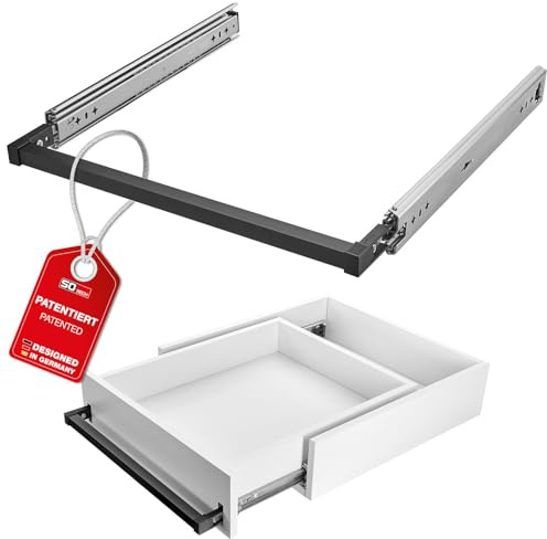 SOTECH VarioSlide Pat. Schwerlastauszug KV2-100-H53-650 EH 650 mm 100 kg | Komplettset Einhandverriegelung schwarz eloxiert für Schubladen mit Front bis 1200 mm Schubladenauszug Caravan Fahrzeugbau