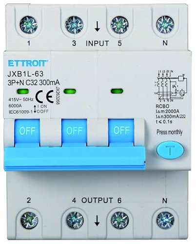 IXTRIMA Interruttore Magnetotermico Differenziale 3P+N 32A 300mA 380V-6KA CLASSE A 300mA per Guida DIN - 4 Moduli DIN - Protezione Circuiti e Sicurezza Impianti
