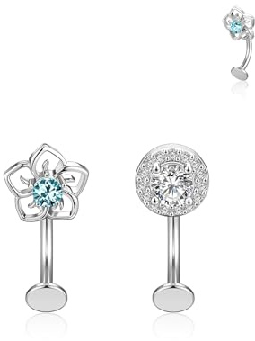 PiercingJak Augenbrauenpiercing Banane 8mm 16G Edelstahl Piercing | Rook, Vertical Labret, Curved Barbell, Bananenbell Ringe für Ohr Lippe Augenbrauen, mit Zirkonia Blume, Mode Schmuck