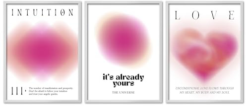 ARTFAVES® Poster Set - Aura Trio Magenta - 3-teilige Bildercollage Wohnzimmer, Schlafzimmer - moderne Wandbilder rosa, pink, Affirmationen, Achtsamkeit - 30x40 cm - mit Rahmen Weiss
