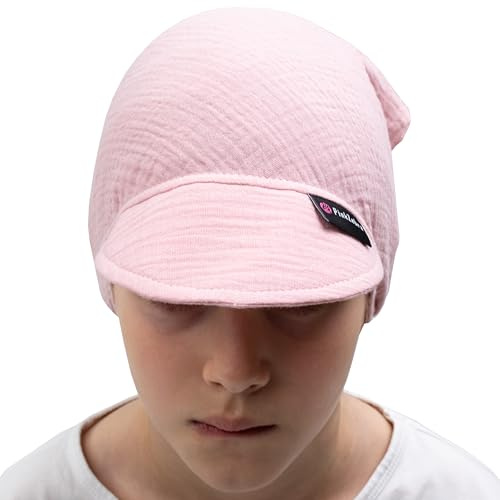 PinkZebra Musselin-Kopftuch mit Schirm für Baby, Kinder Mädchen & Jungen, 0 Monaten bis 7 Jahre, GOTS-Zertifizierung, Sommer Schirmmütze leich und atmungsaktiv, Kopftuch zum Binden