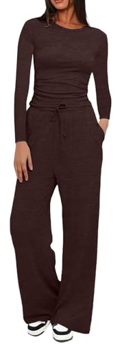 Two Piece Sets for Women Tracksuit Full Set Long Sleeve Tops Drawstring Elasticized Waist Wide Leg Trousers Casual Lounge Wear Co Ord Sets Matching Activewear Gym Sets