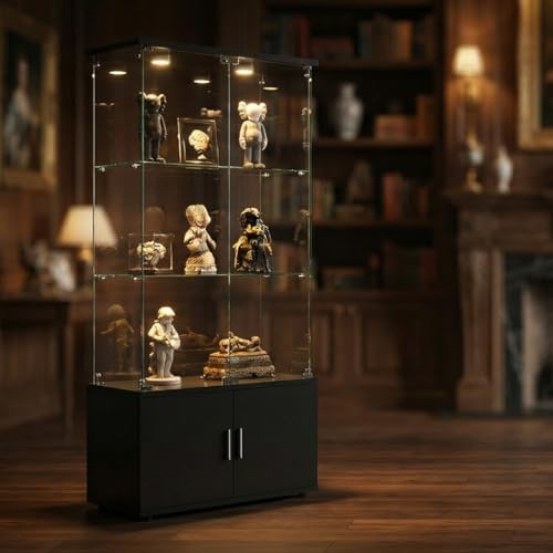 FOERPL Vitrine, Vitrine, LED-Vitrine, Glasvitrine für Kollektion mit 2 Türen, Vitrine, 3 Ebenen, Vitrine, Vitrine, Vitrine, Vitrine, Vitrine, Schrank mit Vitrine, Möbel für Wohnzimmer, Bar (3 Etagen +