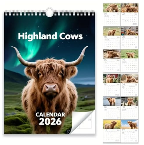 Kuh Kalender 2026 12 Monate Home Office Wanddekoration