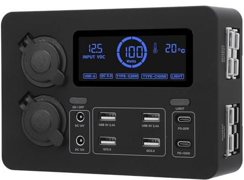 ZDETGU 12V Power Box with LCD Display and USB C QC3.0 Port for RV Boat Car Multifunctional Charging Hub