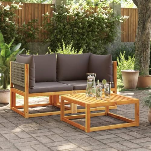 JHQHSM Gartensofa Eckbank 2 STK. Massivholz Akazie mit Kissen, Modulares Design, Wetterbeständig, Abnehmbare Bezüge, Dicke Polsterung für Komfort, Stabiles Gestell für Terrasse