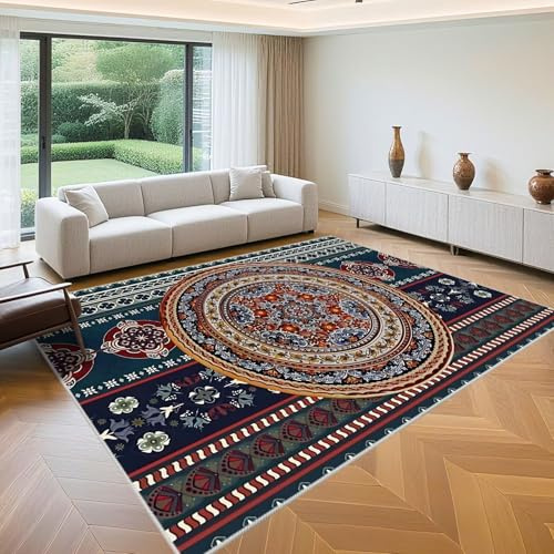QGYFRE Eppich Wohnzimmer Teppich Mädchen 170x230cm Blau Druck im nationalen Stil for Büroteppich,Bettumrandung,Terassenaussen Spielmatte