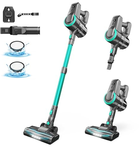 Aspirateur Balai sans Fil, 6 en 1 Aspirateur sans fil, Aspirateur Puissant Autonomie 55Min & 2 Vitesses, Brosse Anti-Enmêlement，Aspirateur Balai sans Sac pour Les Poils d'animaux,Tapis,Canapé,Voiture