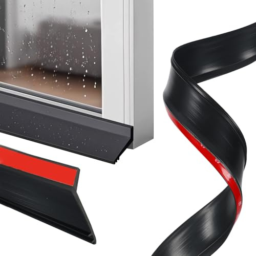Window Weather Bar, Self Adhesive Rubber Rain Deflector, Rain Drip Guard, Universal Reinforced Weather Stripping for Gaps of House, Glass Shower, Window (Black, 4.5cm×5m)