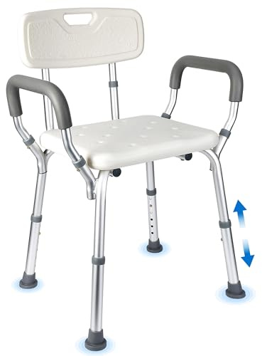Shower Chair Seat with Armrests for Bathtub Slip Resistant Shower Seat Adjustable Height Shower Chair 350 Lb Capacity