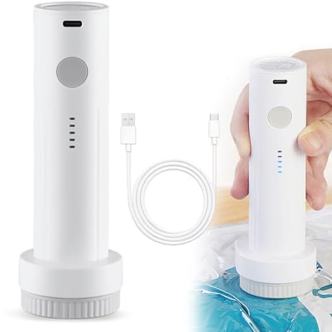 FiTspi Bomba de vacío eléctrica inalámbrica para bolsas de almacenamiento, bomba de aire comprimida recargable de 25 W, bomba de succión para bolsas de sellado al vacío, ideal para ropa de cama/ropa