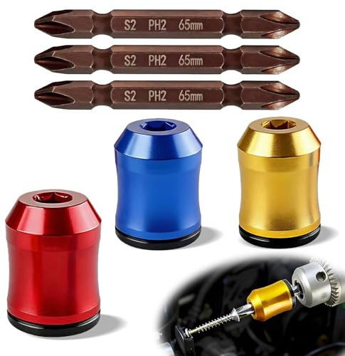 Xivicii 3Pcs Screwdriver Head Magnetic Ring, Universal Removable Magnetic Bit Holder with 3 Screwdriver Bit for DIY Repair Home