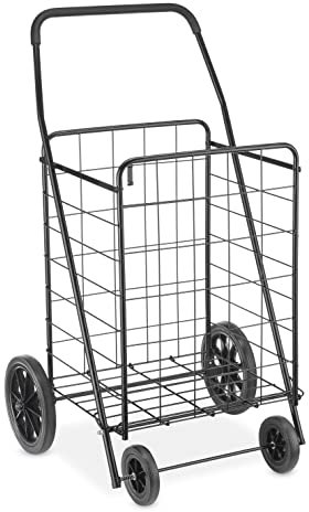 Whitmor Carrito de Compras Plegable Extra Grande con Ruedas, Capacidad de 100 Libras, Carrito de comestibles Resistente con Marco de Acero, Mango de Espuma, Carrito Plegable para comestibles