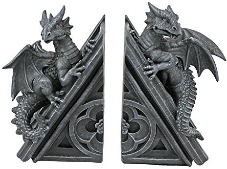 Design Toscano Buchstütze in Form von gotischen Schloßdrachen, Maße: 12,5 x 4 x 20,5 cm