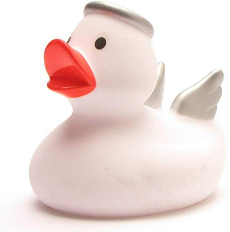 Duckshop I Badeente I Quietscheente I Ente Engel Weiss I L: 8 cm I inkl. Badeenten-Schlüsselanhänger im Set I Geschenk Weihnachten I Geschenk Gläubige