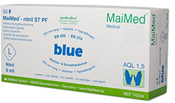 Nitril-Handschuhe mit Rollrand *extra reißfest, Lebensmittel geeignet* (25 Paar) 8,0mil / 300mm (Größe M)