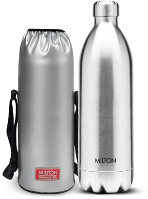 Milton 1.2 Litre Insulated Flask, Leakproof Stainless Steel Water Bottle | Double Wall Vacuum Insulation, Keeps Drinks Hot & Cold 24 Hours, Dishwasher Safe, Duo DLX Silver