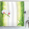 ABAKUHAUS Spa Duschvorhang, Orchideen Bambuszweige, Stoffliches Gewebe Badezimmerdekorationsset mit Haken, 175 x 200 cm, Grün und Weiß