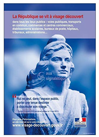 AUA SIGNALETIQUE - Consigne Marianne - Visage découvert - Vinyle Adhésif, A5 : 150x210 mm