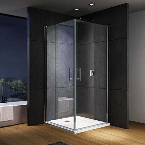 IMPTS Duschkabine Duschtür 75 x 90 x 195 cm Doppelt Schwingtüre Doppeltür Glas Dusche für Eckeinstieg aus 6mm ESG NANO Glas,OHNE Duschwanne