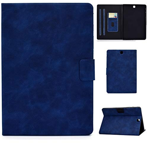 LMFULM® Étui pour Samsung Galaxy Tab A SM-T550 / T555 (9,7 Pouces) PU Cuir Poche Cas Flip Coque Protection avec Veille/Sommeil Housse Stand Case Rétro Bleu