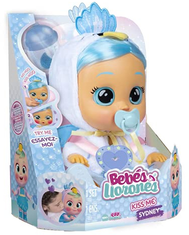 Cry Babies Kiss ME Sydney der weiße Pfau | Interaktive Puppe weint echte Tränen und Rötungen mit Haaren und Kleidung - Funktionelle Spielzeugpuppe für Kinder ab 2 Jahren