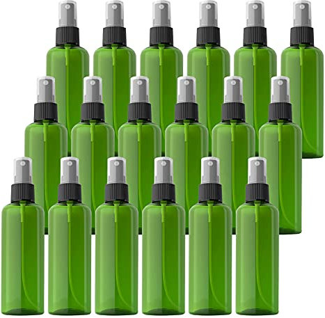 TIANZD 24 Pieces Empty 100 ml Green PET Plastic Fine Mist Pump Spray Bottles with Black Top Portable Sprayer for Perfume Water Cosmetic Travel Containers Refillable, 2x Funnel