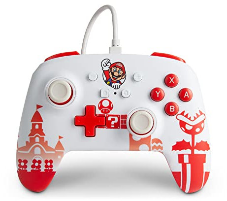 Manette Filaire Améliorée Powera pour Nintendo Switch - Mario Rouge/Blanc