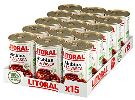 LITORAL Alubias a la Vasca - Plato Preparado Sin Gluten - Pack de 15x430g - Total: 6.45kg