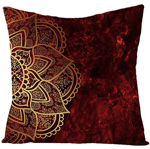 Epinki 45x45cm Zierkissenhülle, Kissenhüllen in Leinen mit Mandala Muster, Bequem für Zuhause und Sofa, Schlafzimmer, Wohnzimmer, Auto, Terrasse Dekoration - Rot Gold, Stil 21