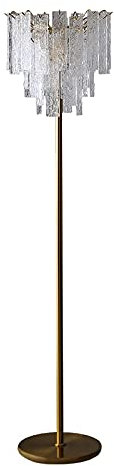 Crystal Glass Floor Lamps for Living Room, Bedroom, Floor Lamp with Brass Base and Clear Crystal Bar Lampshade Light Luxury Vertical Floor Lamp