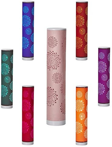 Northpoint LED Lichtsäule Stehlampe mit samtiger Textil Oberfläche und Stanzmuster Höhe ca. 64cm RGB und warmweißes Licht stufenlos dimmbar (Rosa Pusteblume)