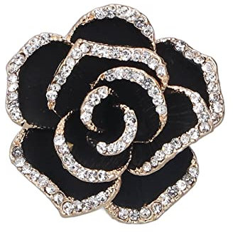 Broche Broche, Fleurs de camélia émail Broche Strass Cristal Broches Broche Femme Vetement, Broche Femme Vetement, Les Femmes Fleurs Broche,Pins Decollete Femme pour Femmes et Filles vêtements(Noir)