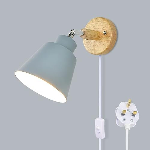 OMISHINE Wall Lights with Plug in Cord and On Off Toggle Switch Living Room Indoor Light with Switch Edison E27 Industrial Lights Not Included Bulb Freely 350° Rotatable for Adults and Nursery (Grey)