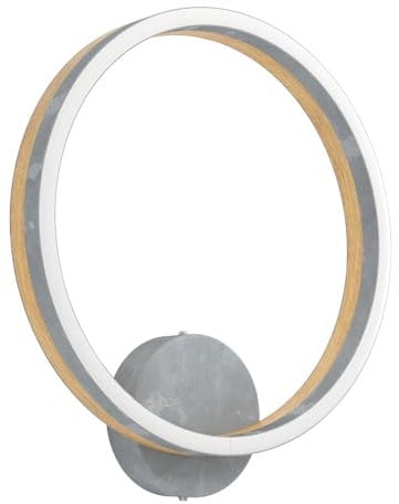 EGLO LED Wandleuchte Cadinaro, Wandlampe innen mit Leucht-Ring, Wohnzimmer Wandbeleuchtung, runde Flurlampe aus Metall in Beton-Optik und Holz, warmweiß