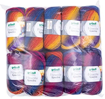 Gründl Wolle Filzwolle Spectra - Dicke Wolle zum Filzen in der Waschmaschine - Strickgarn- Weich und hautfreundlich - 100% Schurwolle - 10 Knäuel 100 g /100 m -Nadelstärke 8-9 - wild berry multicolor