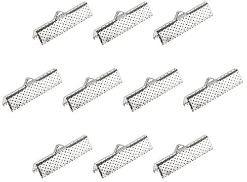 sourcing map 100Pcs Ribbon Crimp Clamp Ends, 25mm Bookmark Pinch Cord End Clasps for DIY Craft Making, Silver Tone