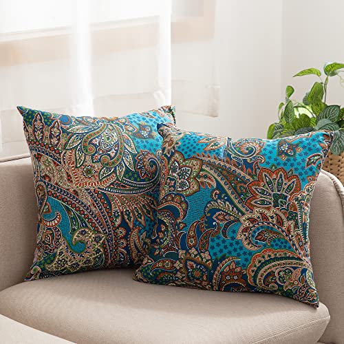 ATsense 2er Set Kissenbezug 50x50 cm - 100% Baumwolle, Dunkelblau und Gold Kopfkissenbezug mit Reißverschluss, Superweicher Premium und Hypoallergen, ÖkoTex Super Bequemer Kissenhülle(Böhmen)