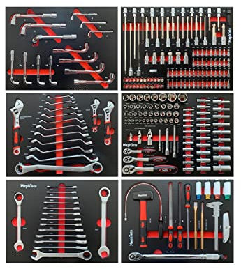 Mephisto 6 Werkzeugwageneinlagen Werkzeug wie Ratschen-Set, Steckschlüssel, Ratschenringmaulschlüssel, Rollgabelschlüssel, gekröpfte Ringschlüssel, Fäustling usw. in Soft Inlay mit Carbon Lock